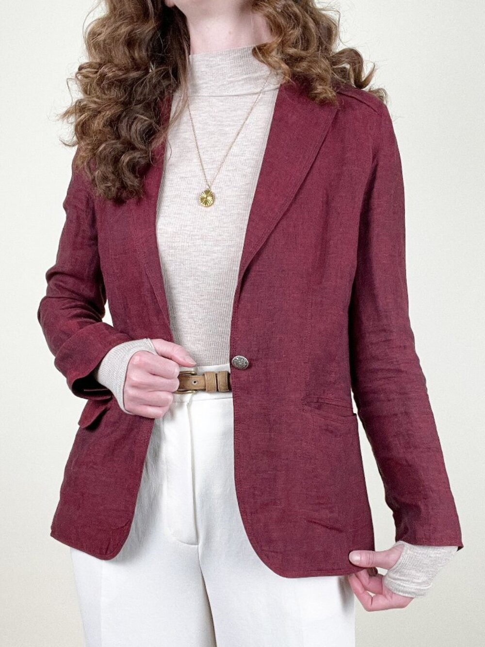 Canadian Designer 100% Linen Blazer Jacket Coat Minimalist Quiet Luxury Feminine